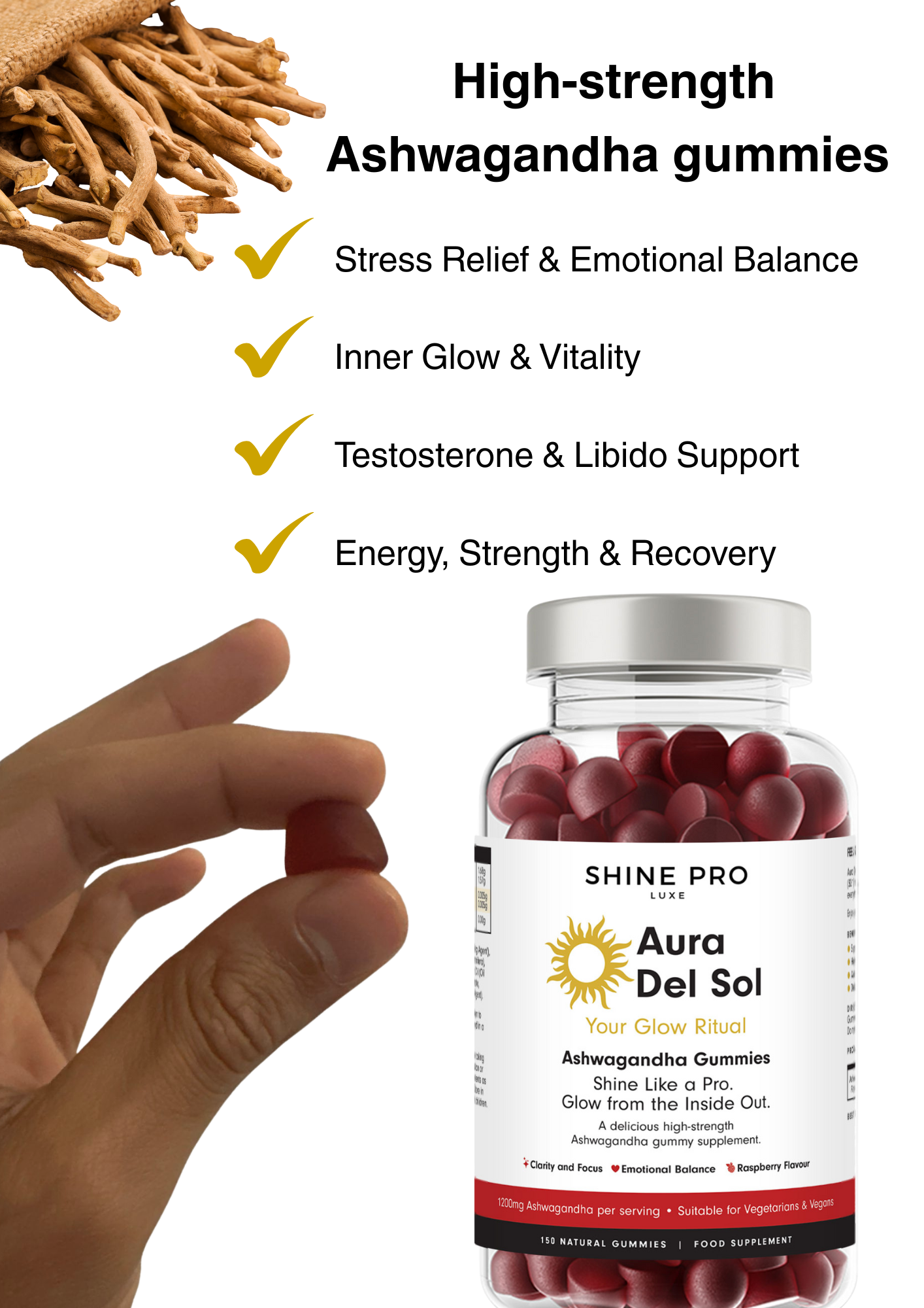 Shine Pro Luxe Ashwagandha Gummies 30:1 Extract – Anxiety and Stress Relief