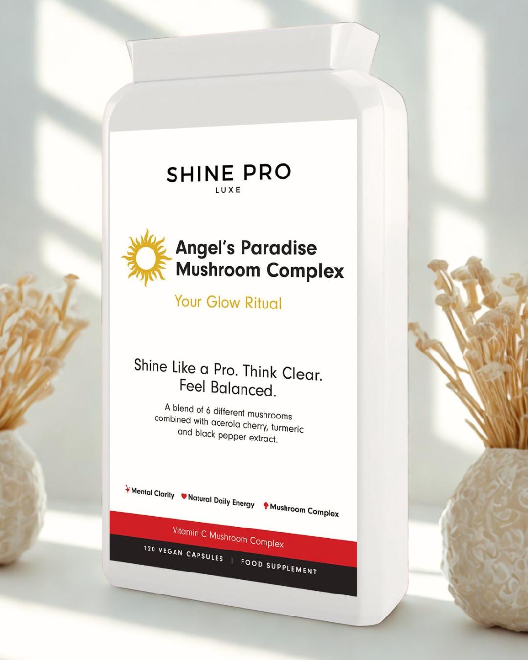 Shine Pro Luxe Mushroom Complex Supplement – Adaptogen Blend for Energy and Focus