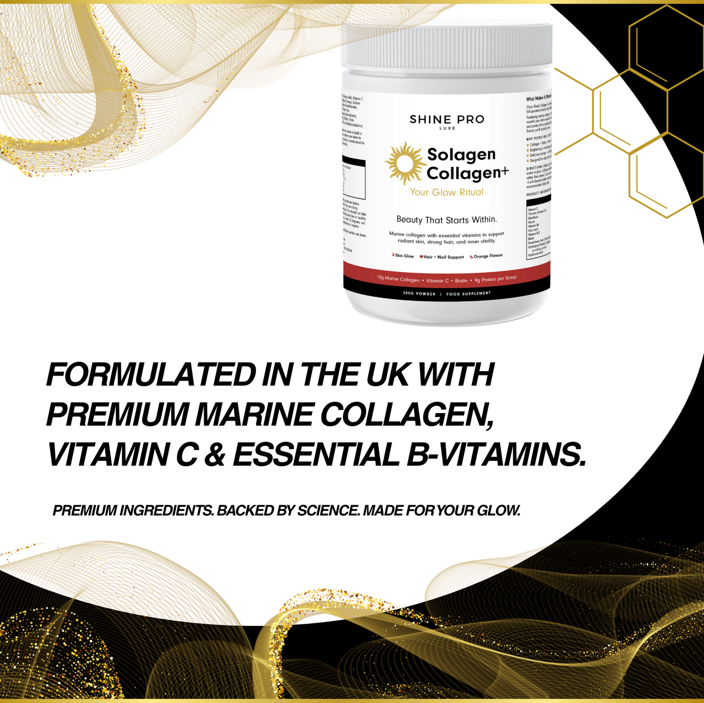 UK Made Marine Collagen Powder with Hyaluronic Acid and B Vitamins