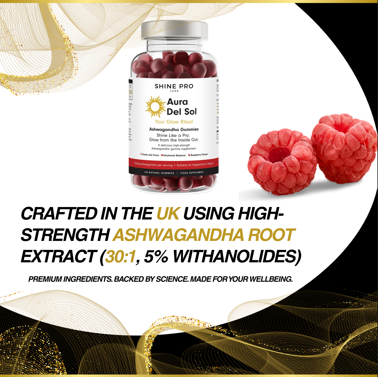 UK Made Ashwagandha Gummies – 30:1 Extract with 5% Withanolides, Raspberry Flavour
