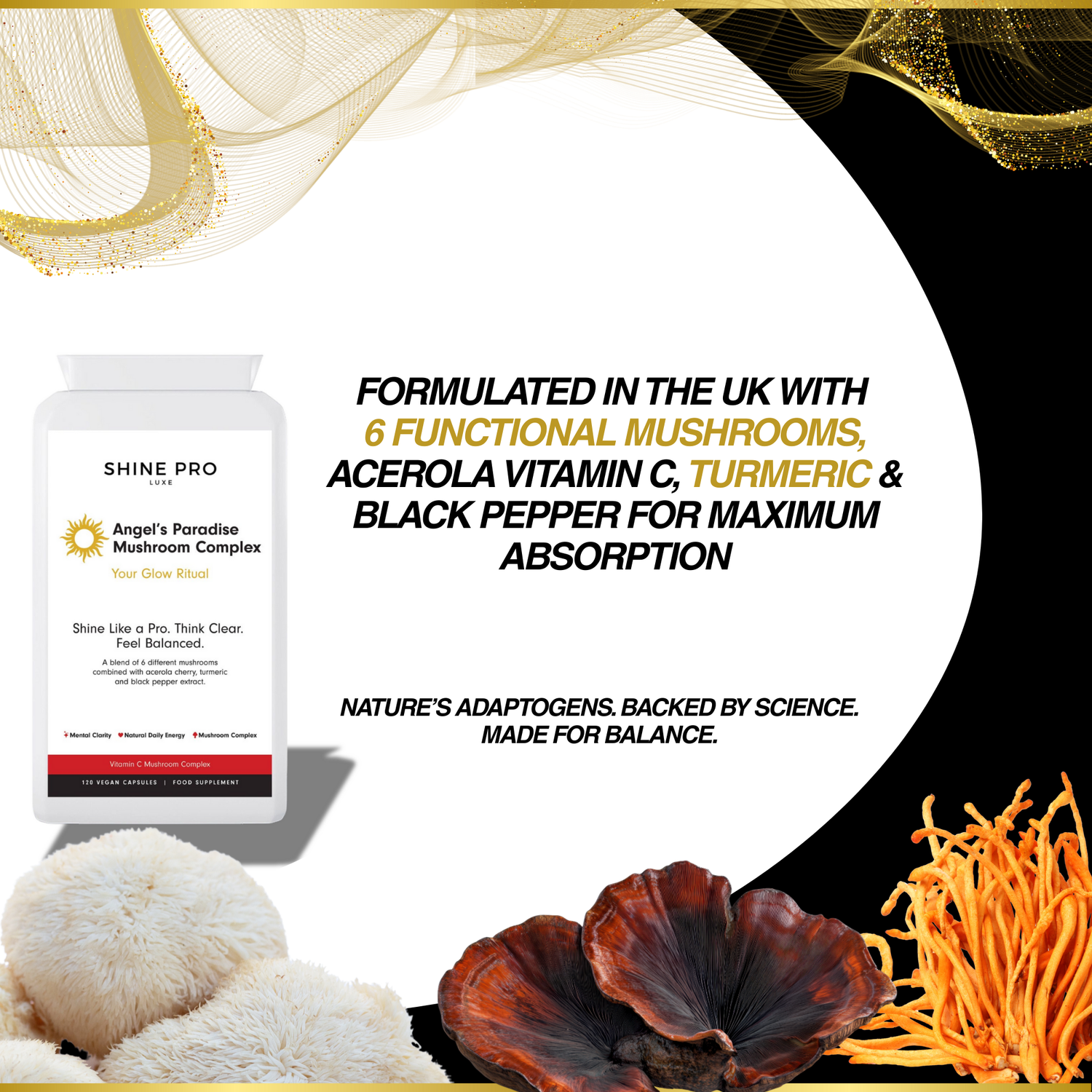 UK Made Mushroom Complex Capsules with Adaptogens and Vitamin C