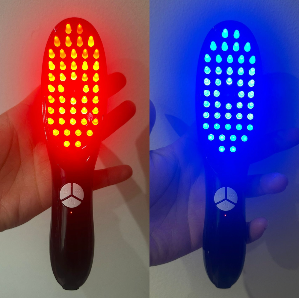 Red Blue Light Therapy Hair Brush Led Shine Pro Luxe hair growth massage brush with essential oil